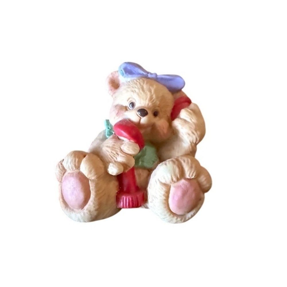 Cherished Teddies Vintage Teddy Bear‎ Baby Mini Figurine Holding Red Phone